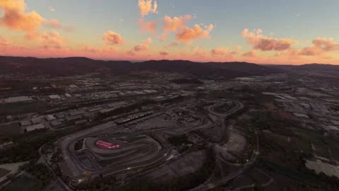 Aerial view at sunset of the Circuit de Barcelona - Catalunya. Spain Stock Footage 273124313