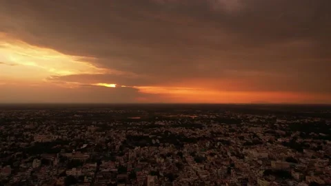 Aerial view of sunset on the cityscape Stock Footage 162618339