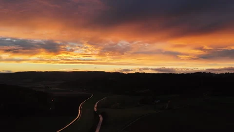 Aerial View of Sunset Clouds Over Countryside Near Haigerloch Stock Footage 319534720