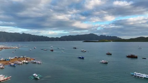 Aerial view of Sunset in Coron, Philippines in Palawan Stock Footage 306794840