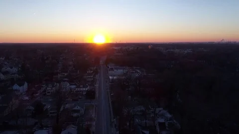 Aerial View Sunset Delaware River From New Jersey Town Видео 85029402