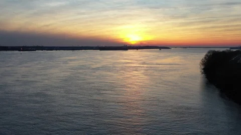 Aerial View of Sunset on the Delaware River Philadelphia, Pennsylvania Stock Footage 121822885