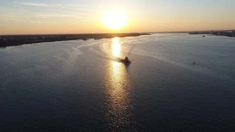 Aerial View of Sunset on the Delaware River Philadelphia, Pennsylvania Stock Footage 121822921
