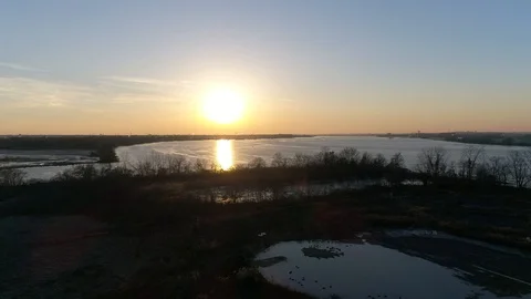 Aerial View of Sunset on the Delaware River Philadelphia, Pennsylvania Stock Footage 121822941