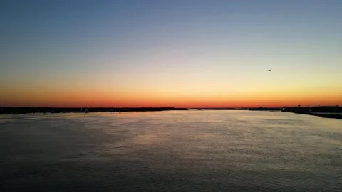 Aerial View of Sunset on the Delaware River Philadelphia Stock Footage 201771619