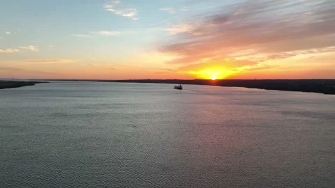Aerial View of Sunset on the Delaware River Philadelphia Stock Footage 201771622