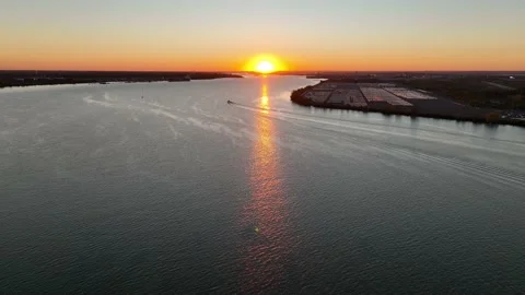 Aerial View of Sunset on the Delaware River Philadelphia Stock Footage 230766069