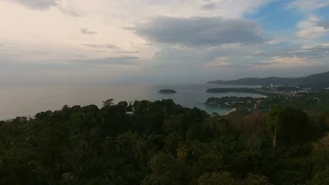 Aerial view of a sunset in forest tree agriculture mountain landscape Видео 73509638