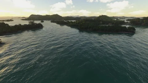 Aerial view of sunset Ha Long Bay. Vietnam Stock Footage 306027145