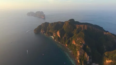 Aerial View at Sunset of Koh Phi Phi Rocky Island in Thailand Stock Footage 334087975