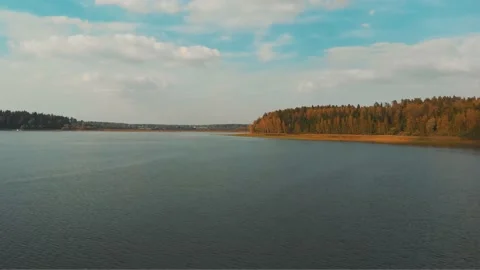 Aerial view, sunset on lake Stock Footage 131034070