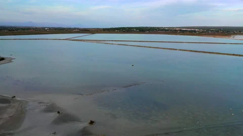 Aerial view of sunset in Las Salinas de Santapola, Spain. Stock Footage 166463440