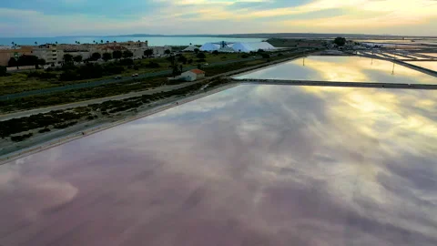 Aerial view of sunset in Las Salinas de Santapola, Spain. Stock Footage 166465875