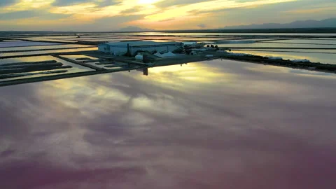 Aerial view of sunset in Las Salinas de Santapola, Spain. Stock Footage 166466271