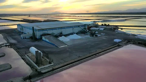 Aerial view of sunset in Las Salinas de Santapola, Spain. Stock Footage 166466500
