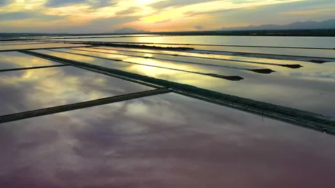 Aerial view of sunset in Las Salinas de Santapola, Spain. Stock Footage 166467259