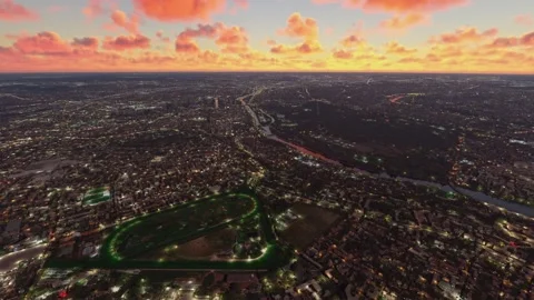 Aerial view at sunset of Le Golf de Paris - Hippodrome in Saint Cloud. France Stock Footage 274648326