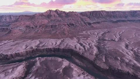 Aerial view of sunset Less Ferry in Marble Canyon. Arizona. United States Stock Footage 306027631