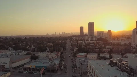 Aerial View of Sunset in Miracle Mile Los Angeles California Stock Footage 103119085