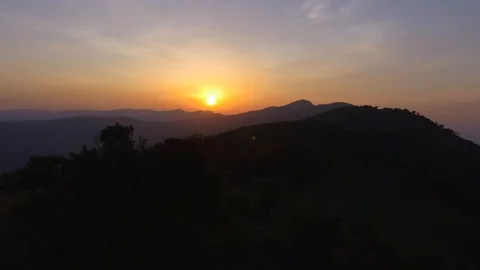 Aerial view of sunset on mountain top 動画素材 90885231