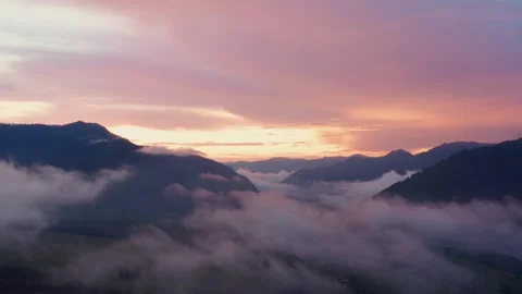 Aerial view of sunset in the mountains Stock Footage 317715617