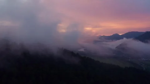 Aerial view of sunset in the mountains Stock Footage 317743427