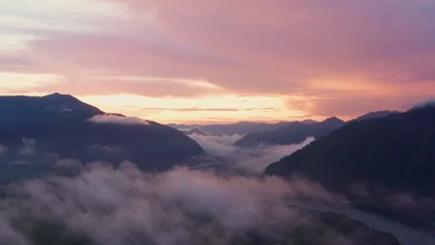 Aerial view of sunset in the mountains Stock Footage 317767267