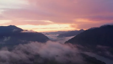 Aerial view of sunset in the mountains Stock Footage 317767364