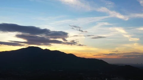 Aerial view. of sunset or sunrise and blue sky on the mountains Twilight sky. 4k Stock-Footage 100289647
