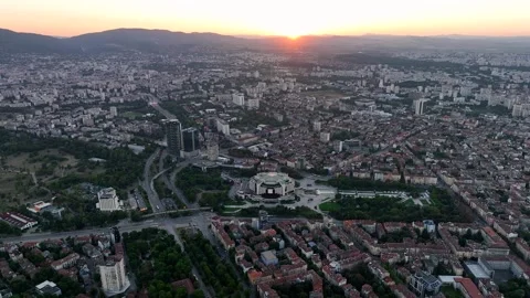 Aerial view of sunset or sunrise of the center of the capital of Bulgaria, Sofia Stock Footage 266098770