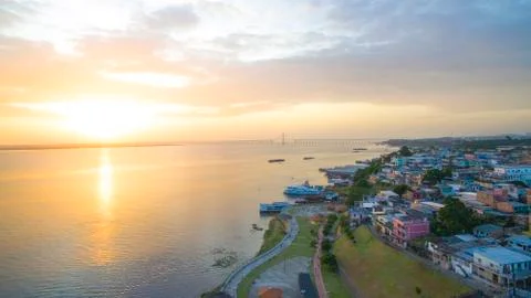 Aerial view of sunset in Orla of San Raimundo in Manaus city, amazon - Brazil Stock Photos