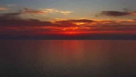 Aerial view of sunset over the Adriatic Sea, Montenegro. Stock Footage 346665287