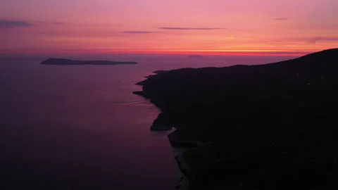 Aerial view of sunset over bay at Hvar island, Croatia 動画素材 139667973