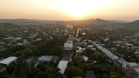Aerial view of sunset over Dedoplistsqaro town and landscape, Kakheti, Georgia 스톡 동영상 341662847