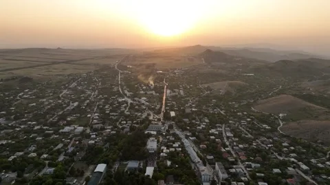 Aerial view of sunset over Dedoplistsqaro town and landscape, Kakheti, Georgia 스톡 동영상 341662916