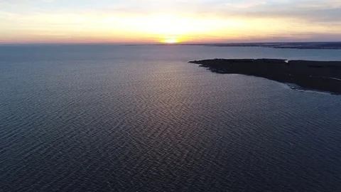Aerial View of Sunset over Delaware Bay in New Jersey Stock Footage 74356041