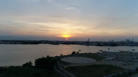 Aerial View of Sunset over Delaware River Philadelphia PA Stock Footage 79021562