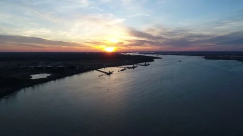 Aerial View of Sunset over Delaware River Philadelphia PA Stock Footage 85029635