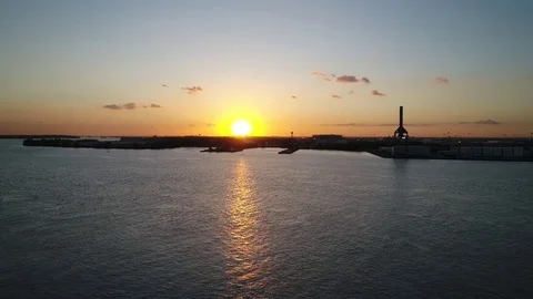 Aerial View of Sunset over Delaware River Philadelphia PA Stock Footage 85029649