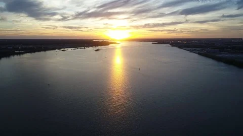 Aerial View of Sunset over Delaware River Philadelphia PA Stock Footage 85029667