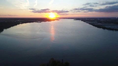 Aerial View of Sunset over Delaware River Philadelphia PA Stock Footage 85029744