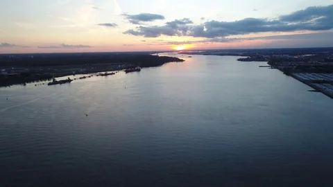 Aerial View of Sunset over Delaware River Philadelphia PA Stock Footage 85029758