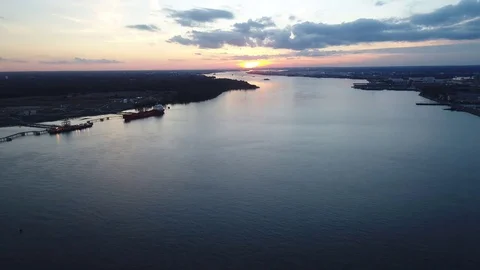 Aerial View of Sunset over Delaware River Philadelphia PA Stock Footage 85029776