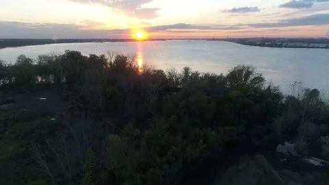 Aerial View of Sunset over Delaware River Philadelphia PA Stock Footage 85029812