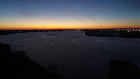 Aerial View of Sunset over Delaware River Philadelphia PA Stock Footage 85029829