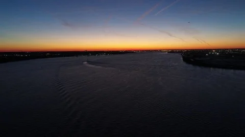 Aerial View of Sunset over Delaware River Philadelphia PA Stock Footage 85029843