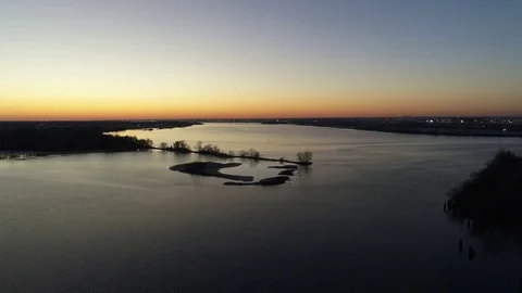 Aerial View of Sunset over Delaware River Philadelphia PA Stock Footage 85029855