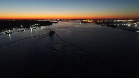 Aerial View of Sunset over Delaware River Philadelphia PA Stock Footage 85029888