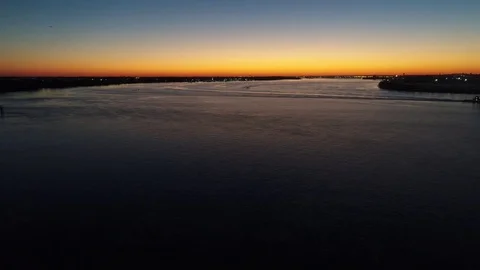 Aerial View of Sunset over Delaware River Philadelphia PA Stock Footage 85029904