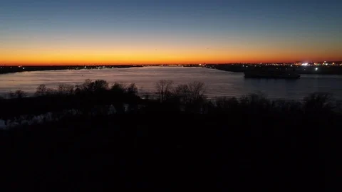 Aerial View of Sunset over Delaware River Philadelphia PA Stock Footage 85029922